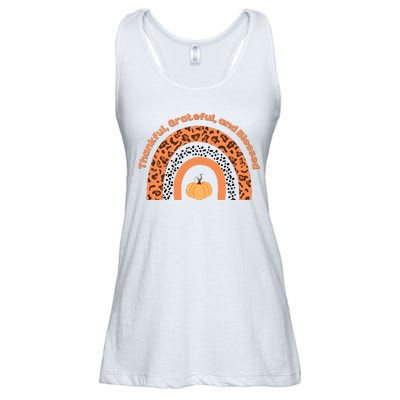 Thankful Grateful And Blessed Rainbow Pumpkin Fall Ladies Essential Flowy Tank