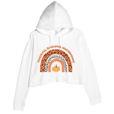 Thankful Grateful And Blessed Rainbow Pumpkin Fall Crop Fleece Hoodie