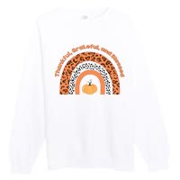 Thankful Grateful And Blessed Rainbow Pumpkin Fall Premium Crewneck Sweatshirt