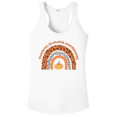 Thankful Grateful And Blessed Rainbow Pumpkin Fall Ladies PosiCharge Competitor Racerback Tank