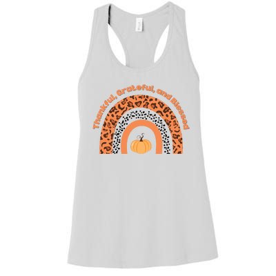 Thankful Grateful And Blessed Rainbow Pumpkin Fall Women's Racerback Tank