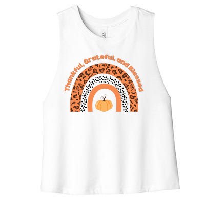 Thankful Grateful And Blessed Rainbow Pumpkin Fall Women's Racerback Cropped Tank