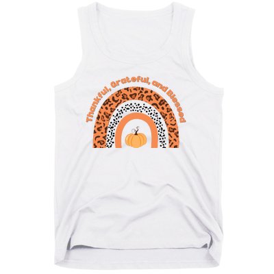 Thankful Grateful And Blessed Rainbow Pumpkin Fall Tank Top