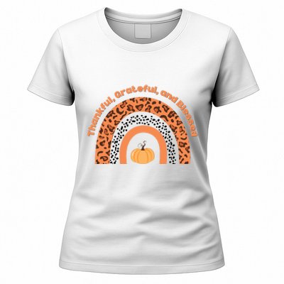 Thankful Grateful And Blessed Rainbow Pumpkin Fall Women's T-Shirt