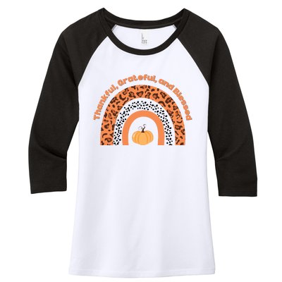 Thankful Grateful And Blessed Rainbow Pumpkin Fall Women's Tri-Blend 3/4-Sleeve Raglan Shirt