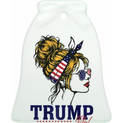 Trump Girl As I Was Saying Messy Bun American Flag Ceramic Bell Ornament