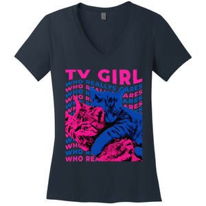 Tv Girl Album Frenchs Exit Who Really Cares Cat Tv Girl Women's V-Neck T-Shirt