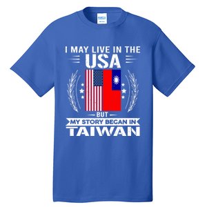 Taiwan Gift American And Taiwanese Flags Proud Taiwan Gift Tall T-Shirt