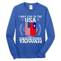 Taiwan Gift American And Taiwanese Flags Proud Taiwan Gift Tall Long Sleeve T-Shirt