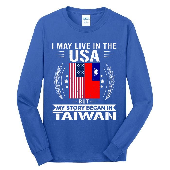 Taiwan Gift American And Taiwanese Flags Proud Taiwan Gift Tall Long Sleeve T-Shirt