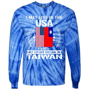 Taiwan Gift American And Taiwanese Flags Proud Taiwan Gift Tie-Dye Long Sleeve Shirt