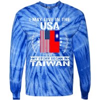 Taiwan Gift American And Taiwanese Flags Proud Taiwan Gift Tie-Dye Long Sleeve Shirt