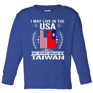 Taiwan Gift American And Taiwanese Flags Proud Taiwan Gift Toddler Long Sleeve Shirt