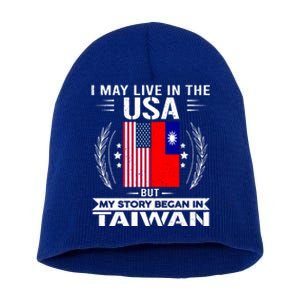 Taiwan Gift American And Taiwanese Flags Proud Taiwan Gift Short Acrylic Beanie