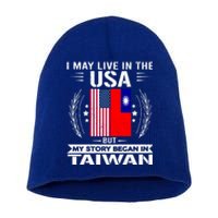 Taiwan Gift American And Taiwanese Flags Proud Taiwan Gift Short Acrylic Beanie