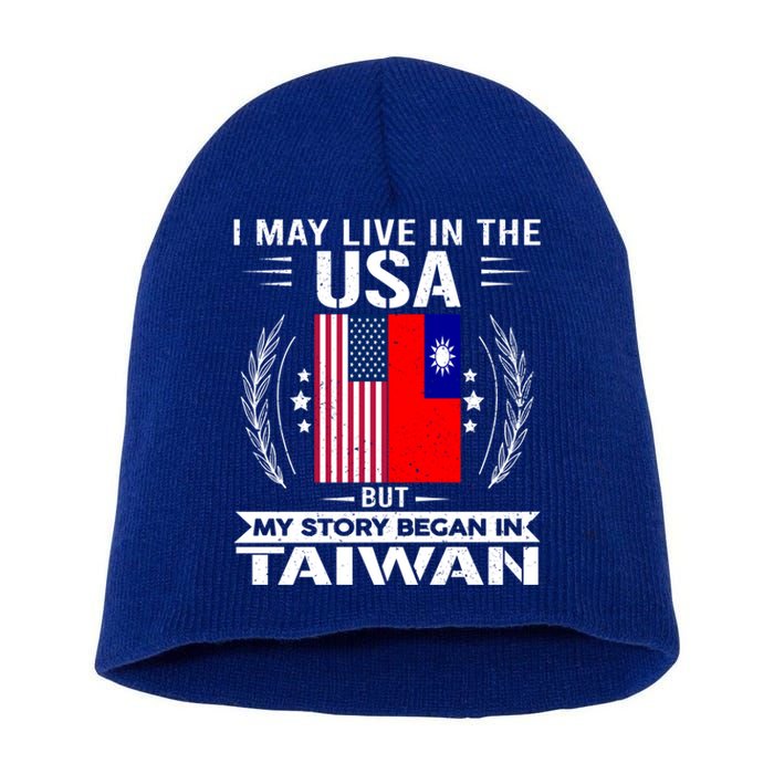 Taiwan Gift American And Taiwanese Flags Proud Taiwan Gift Short Acrylic Beanie