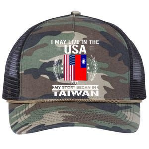 Taiwan Gift American And Taiwanese Flags Proud Taiwan Gift Retro Rope Trucker Hat Cap