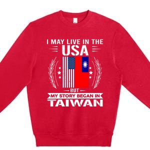 Taiwan Gift American And Taiwanese Flags Proud Taiwan Gift Premium Crewneck Sweatshirt