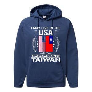 Taiwan Gift American And Taiwanese Flags Proud Taiwan Gift Performance Fleece Hoodie