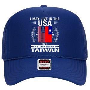 Taiwan Gift American And Taiwanese Flags Proud Taiwan Gift High Crown Mesh Back Trucker Hat