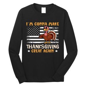 Thanksgiving Great Again Trump US Flag Long Sleeve Shirt