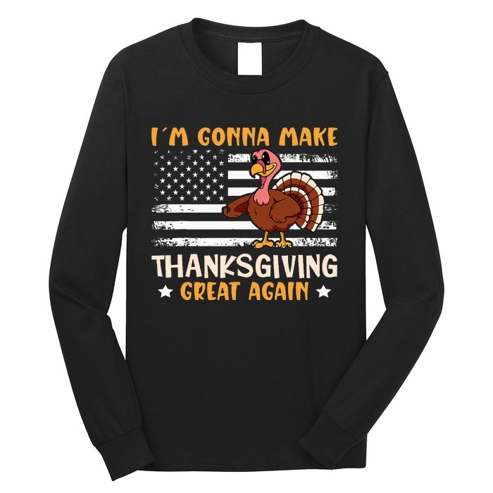 Thanksgiving Great Again Trump US Flag Long Sleeve Shirt