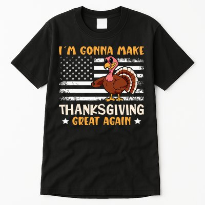 Thanksgiving Great Again Trump US Flag Tall T-Shirt