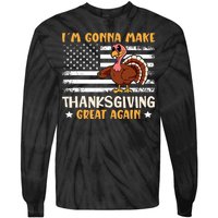 Thanksgiving Great Again Trump US Flag Tie-Dye Long Sleeve Shirt