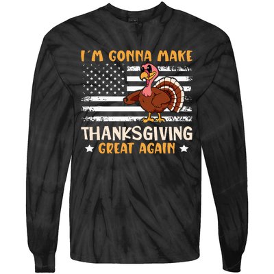 Thanksgiving Great Again Trump US Flag Tie-Dye Long Sleeve Shirt