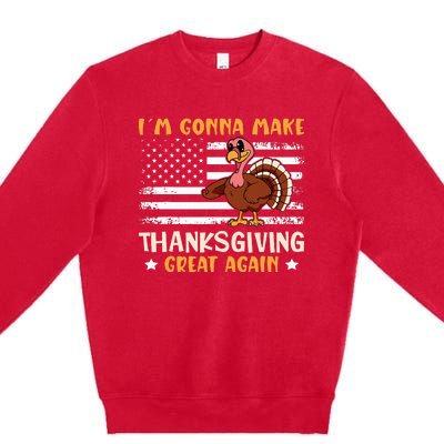 Thanksgiving Great Again Trump US Flag Premium Crewneck Sweatshirt