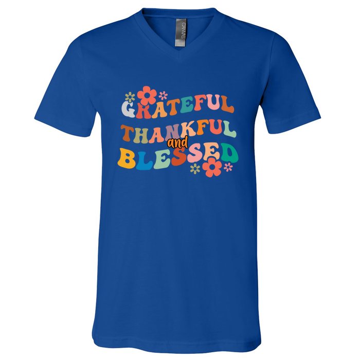 Thankful Grateful And Blessed Fall Autumn Vibes Costume Cool Gift V-Neck T-Shirt