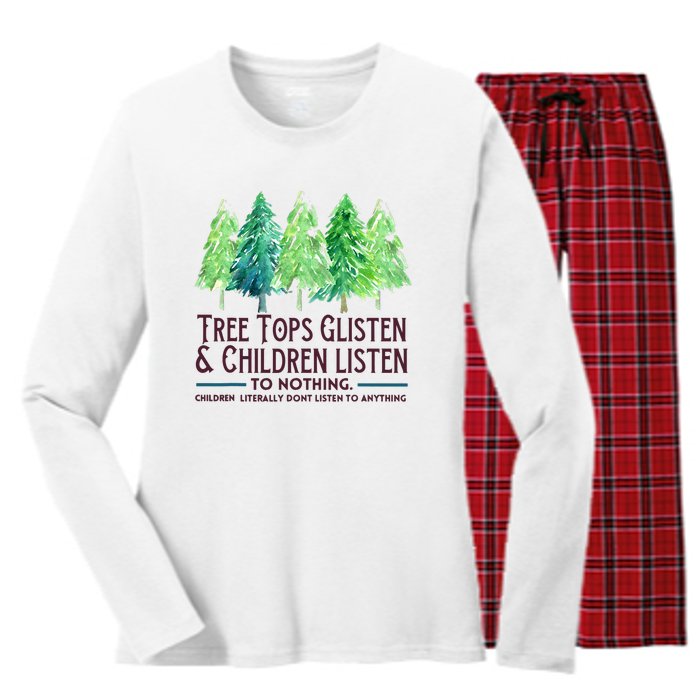 Treetops Glisten And Children Listen To Nothing Christmas Women's Long Sleeve Flannel Pajama Set 