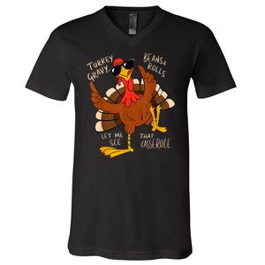 Turkey Gravy Beans And Rolls Casserole Funny Thanksgiving V-Neck T-Shirt