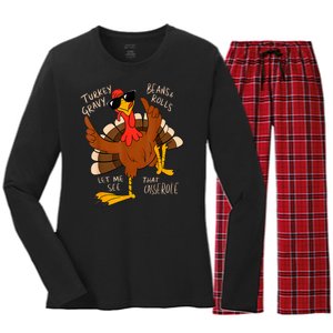 Turkey Gravy Beans And Rolls Casserole Funny Thanksgiving Women's Long Sleeve Flannel Pajama Set 