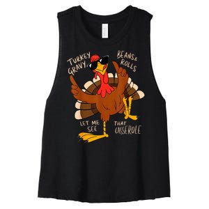 Turkey Gravy Beans And Rolls Casserole Funny Thanksgiving Women's Racerback Cropped Tank