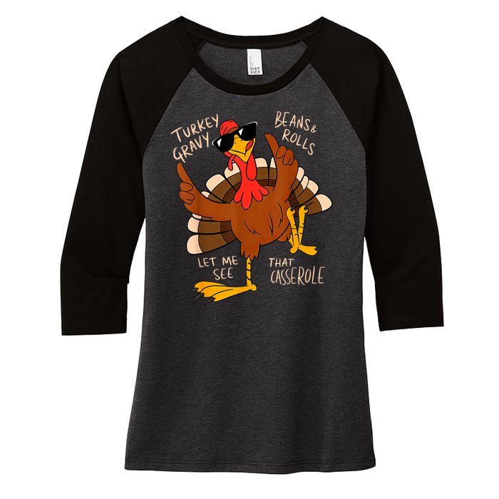 Turkey Gravy Beans And Rolls Casserole Funny Thanksgiving Women's Tri-Blend 3/4-Sleeve Raglan Shirt