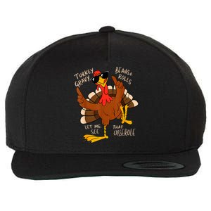 Turkey Gravy Beans And Rolls Casserole Funny Thanksgiving Wool Snapback Cap