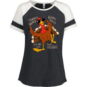 Turkey Gravy Beans And Rolls Casserole Funny Thanksgiving Enza Ladies Jersey Colorblock Tee