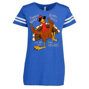 Turkey Gravy Beans And Rolls Casserole Funny Thanksgiving Enza Ladies Jersey Football T-Shirt