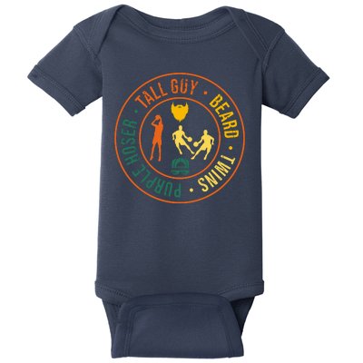 Tall Guy Beard Twins Purple Hoser Baby Bodysuit