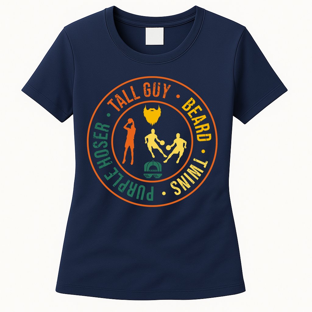 Tall Guy Beard Twins Purple Hoser Womens T-Shirt