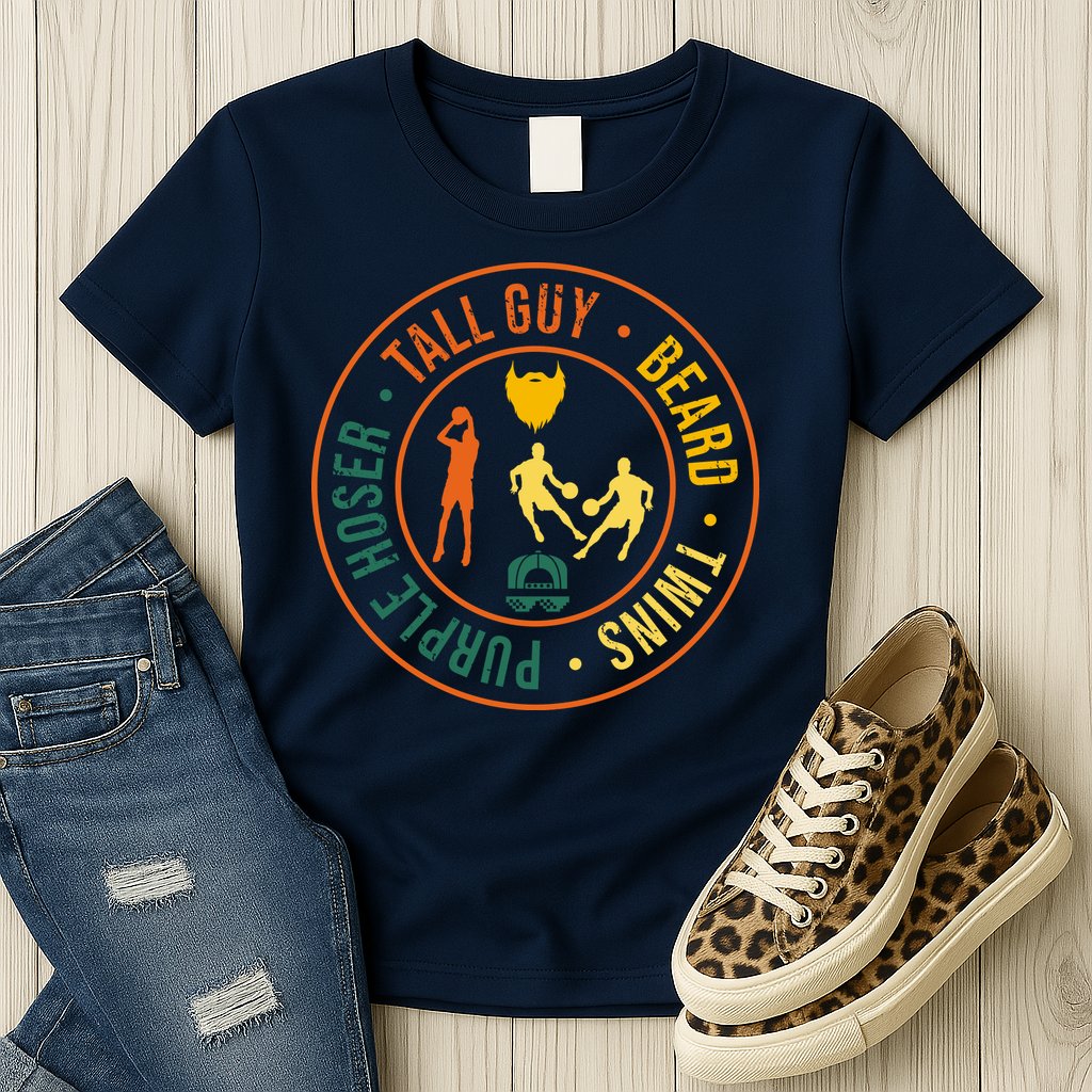 Tall Guy Beard Twins Purple Hoser Womens T-Shirt