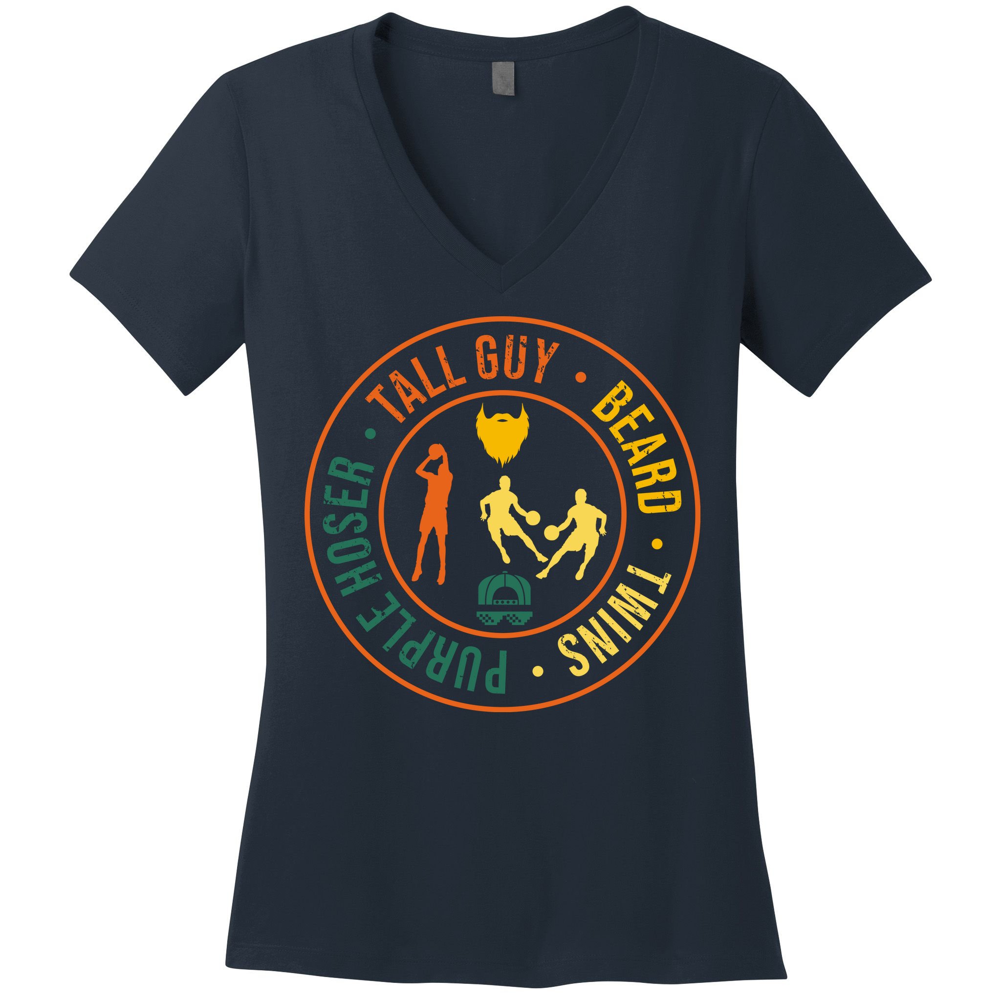 Tall Guy Beard Twins Purple Hoser Women's V-Neck T-Shirt