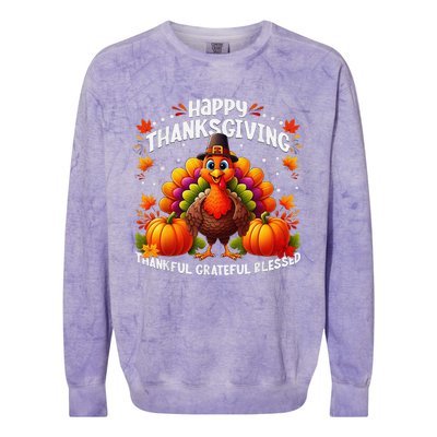 Thankful Grateful Blessed Happy Thanksgiving Turkey Women Colorblast Crewneck Sweatshirt