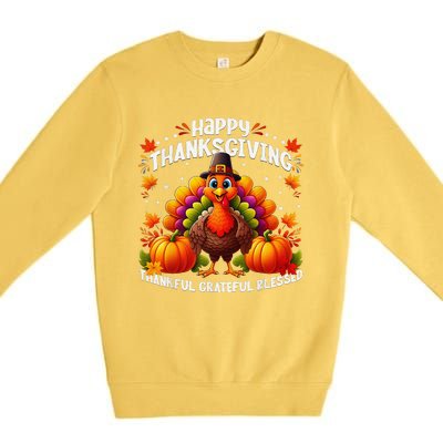 Thankful Grateful Blessed Happy Thanksgiving Turkey Women Premium Crewneck Sweatshirt