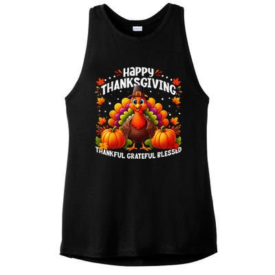 Thankful Grateful Blessed Happy Thanksgiving Turkey Women Ladies PosiCharge Tri-Blend Wicking Tank