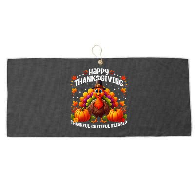 Thankful Grateful Blessed Happy Thanksgiving Turkey Women Large Microfiber Waffle Golf Towel