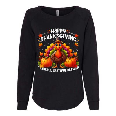 Thankful Grateful Blessed Happy Thanksgiving Turkey Women Womens California Wash Sweatshirt