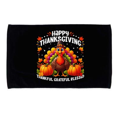 Thankful Grateful Blessed Happy Thanksgiving Turkey Women Microfiber Hand Towel