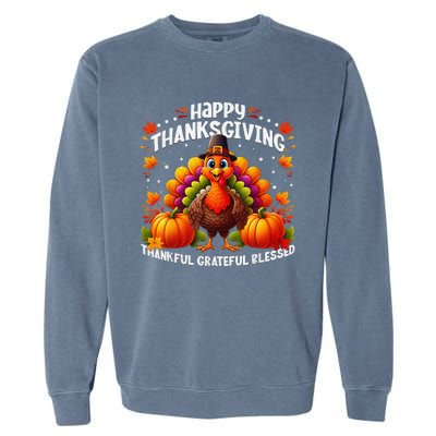 Thankful Grateful Blessed Happy Thanksgiving Turkey Women Garment-Dyed Sweatshirt